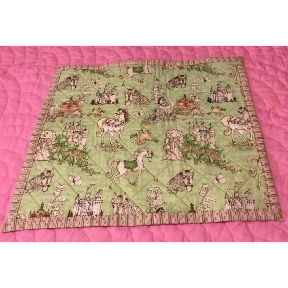 Baby‎ Quilt Crib 45x40 Small Quit 20x18 Handmade By Karen Cox Pink Green